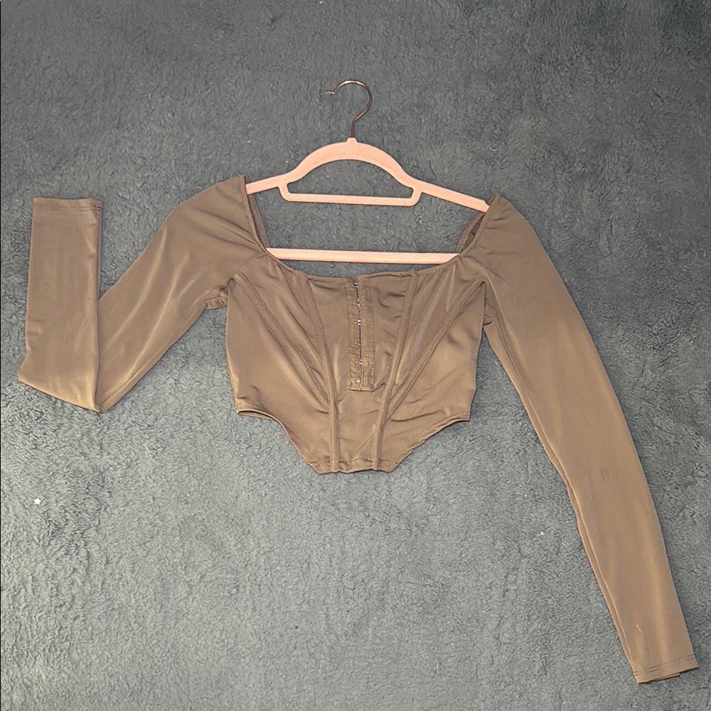 Elegant Brown Long Sleeve Women's Top